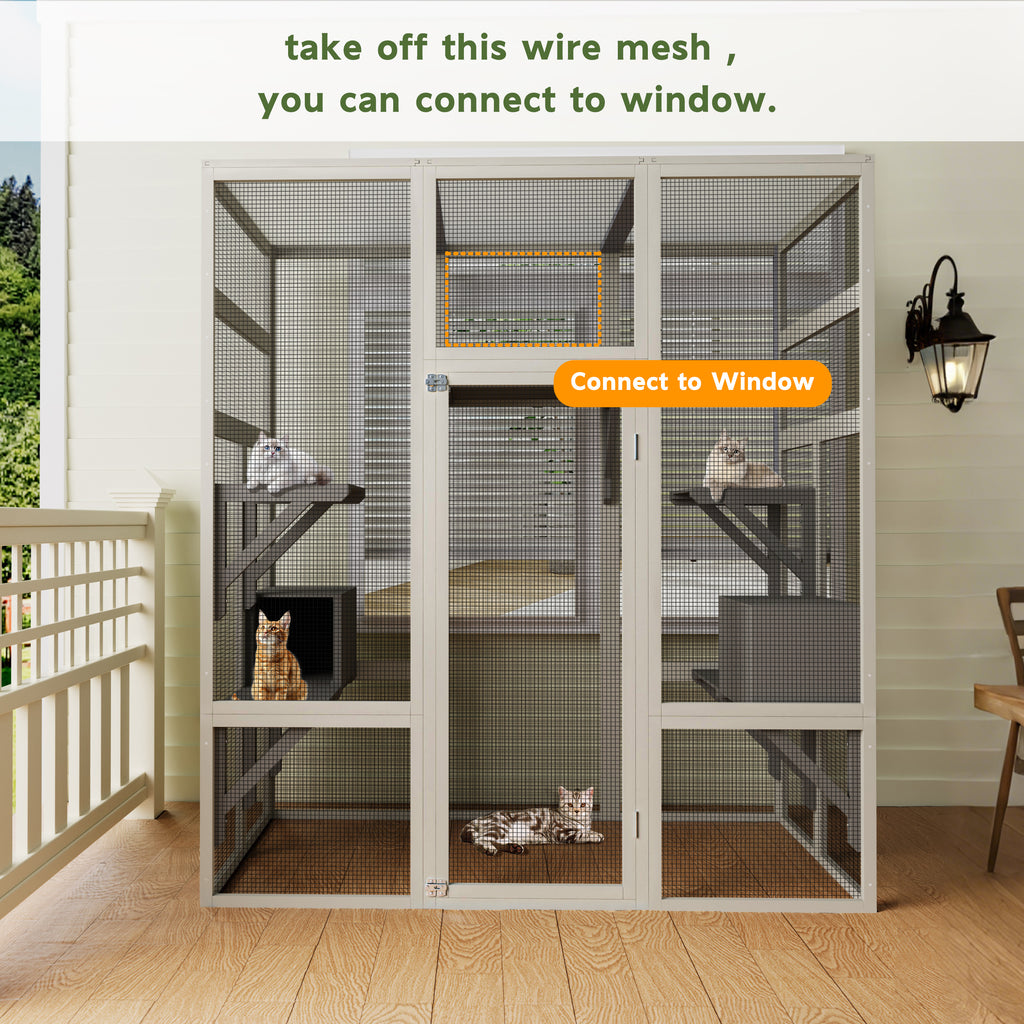 62,6" Maison de chat en bois d'extérieur gris Grand Catio