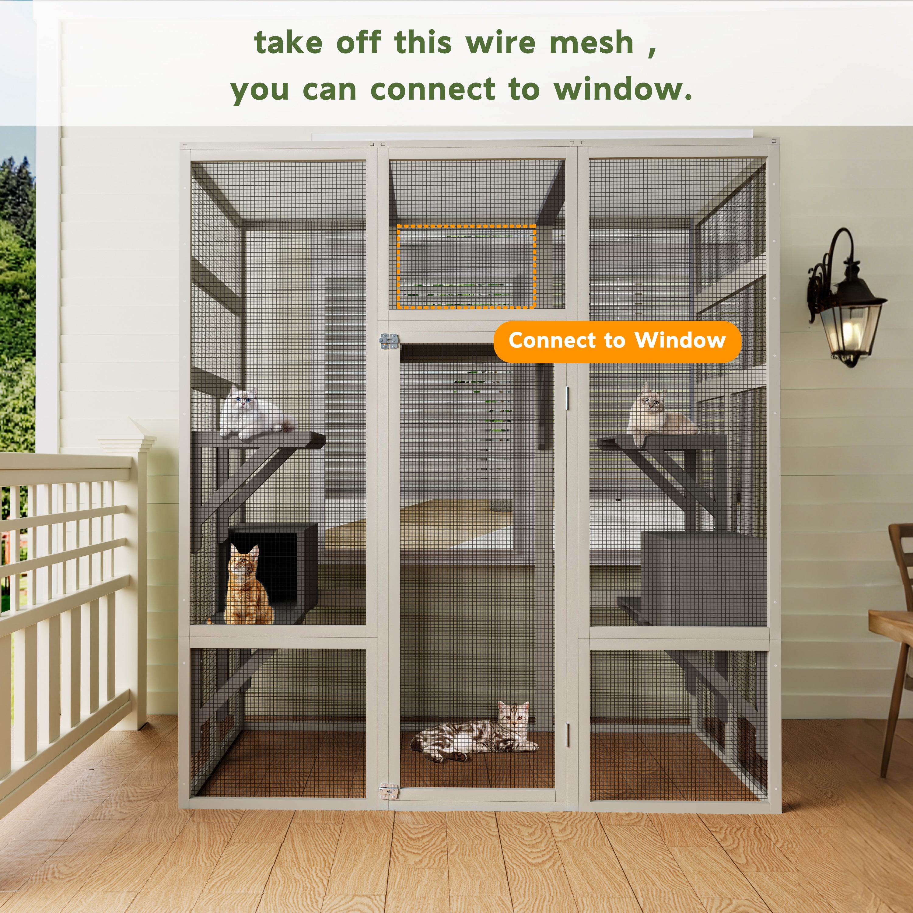 62,6" Maison de chat en bois d'extérieur gris Grand Catio