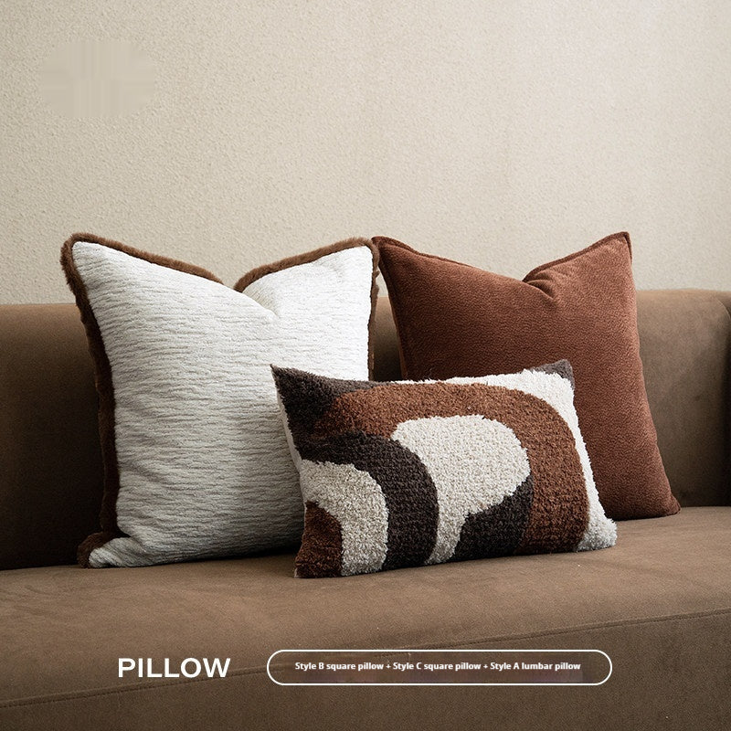 Oreiller retro beige-brun avec Coussin en lin de coton