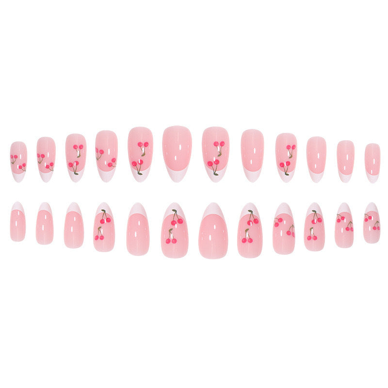 Cerise française amande-forme amovible Conseils de ongles ensemble longue durée délicate et style fille