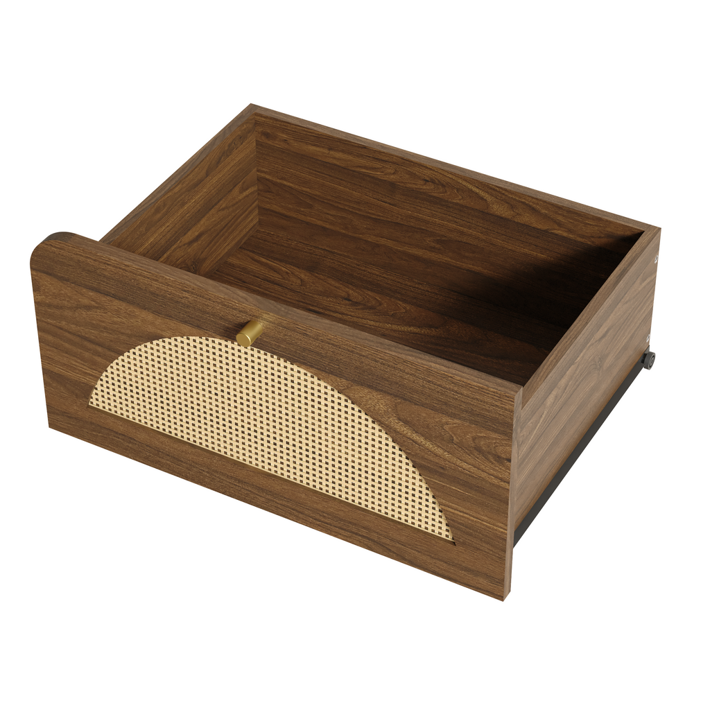 Finition de noix Dressing 9-Drawer avec Rattan Front