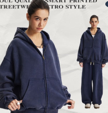 Veste zippée à capuche lavée pour hommes