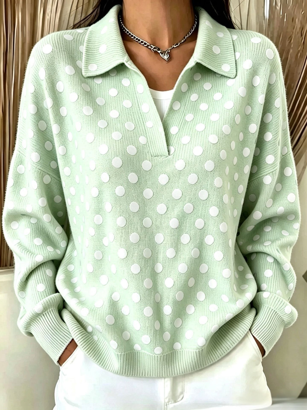 Pull à manches longues encolure en maille avec impression numérique