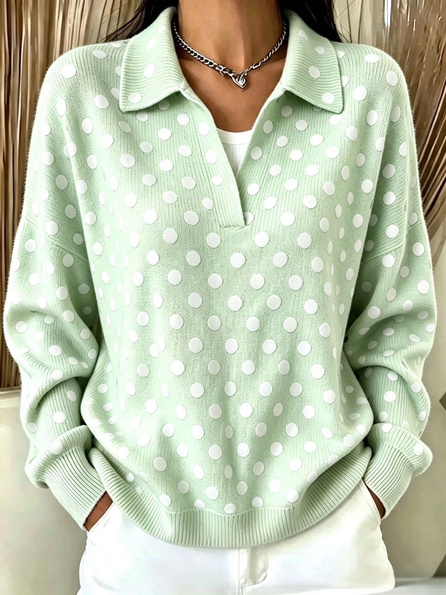 Pull à manches longues encolure en maille avec impression numérique