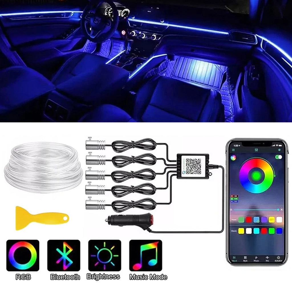 APP Contrôle 5-In-1 RGB LED intérieur bande lumineuse voiture ambiante éclairage d'atmosphère
