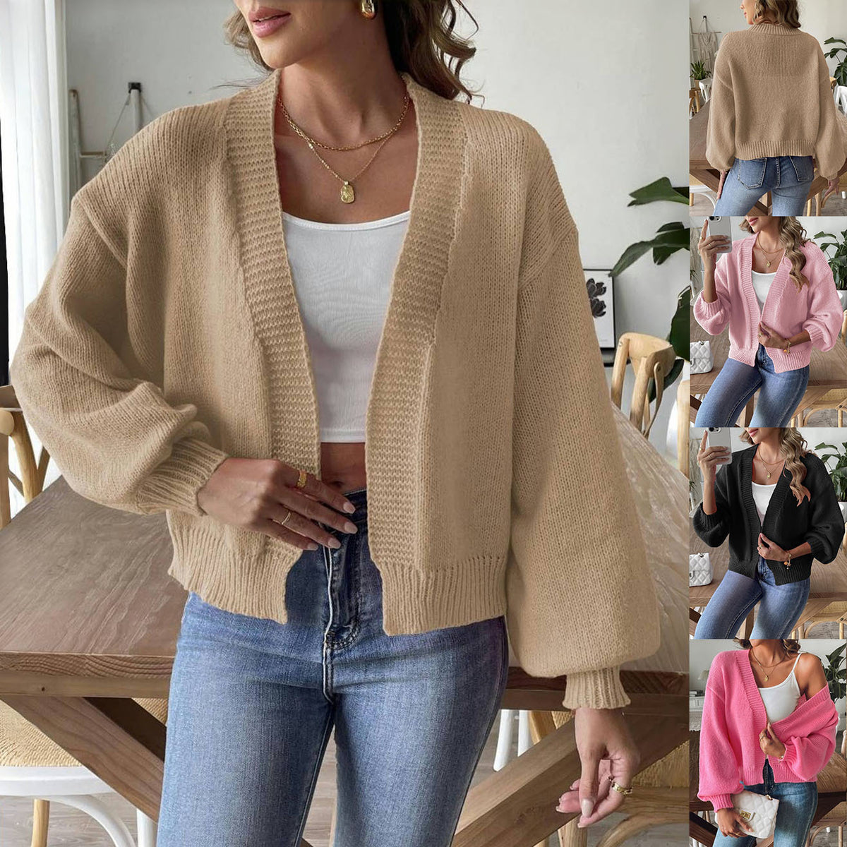 Femme Woolen Cardigan Sweater European And American Vêtements Automne et hiver Lanterne S