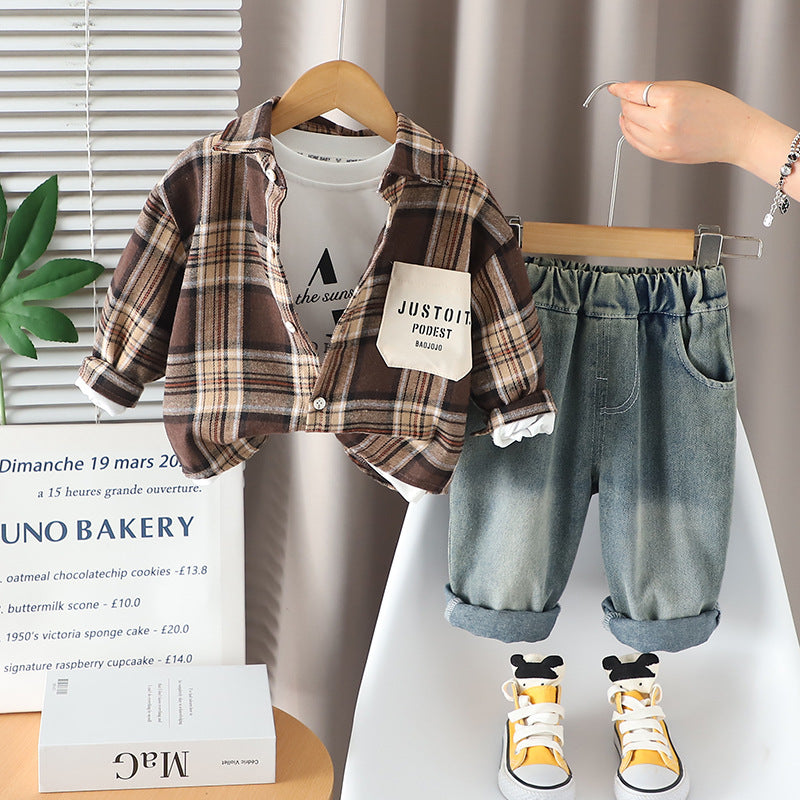 Chemise en Plaid pour Enfants avec Pockets 3 pièces Trendy Outfit