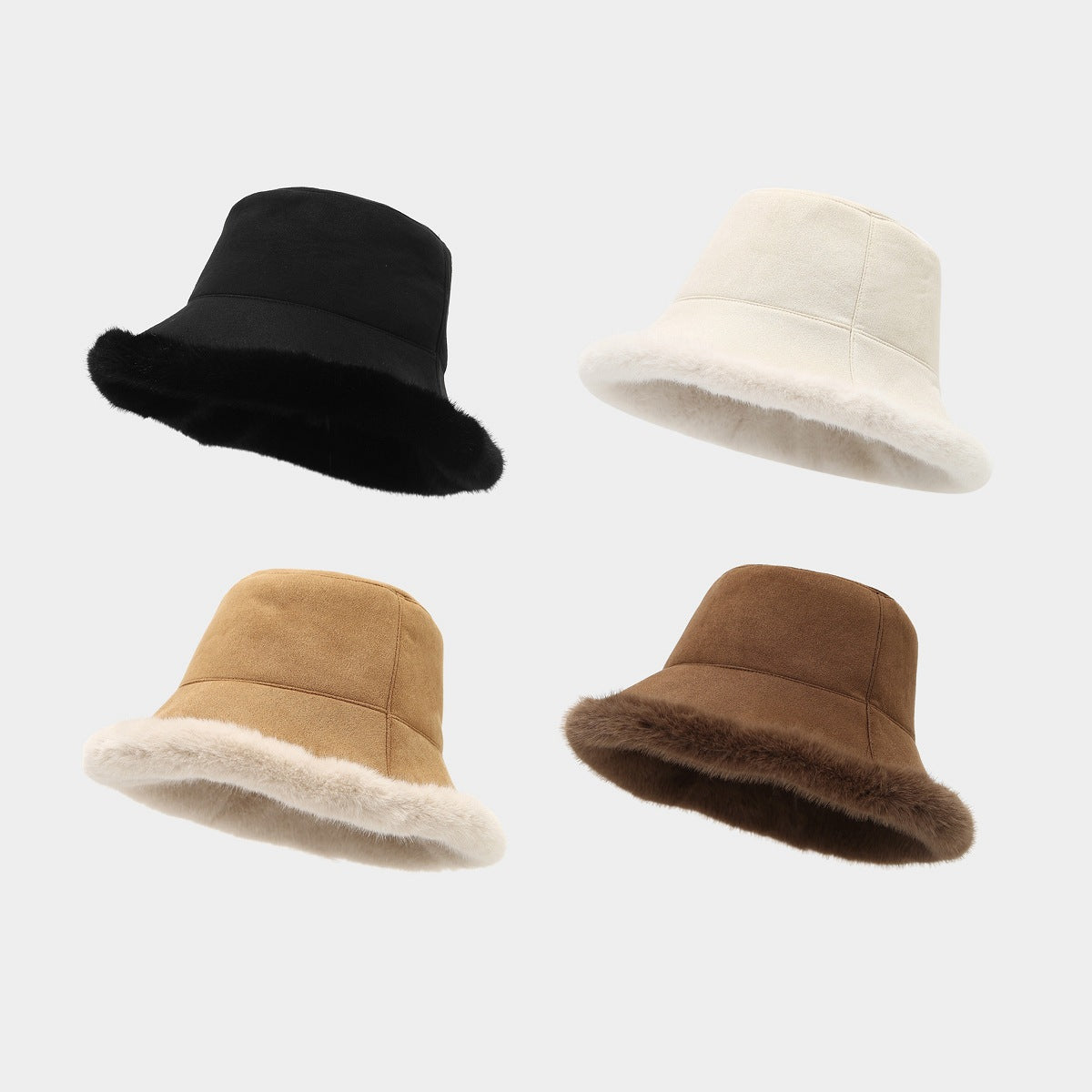 Chapeau de seau double-sidé Chapeau de pêcheur chaud en peluche épais pour femmes