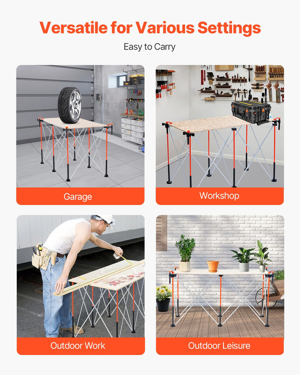 Support de travail pliable portatif 4.15 X 2.18ft Support de travail collapsible 2500lbs Capacité