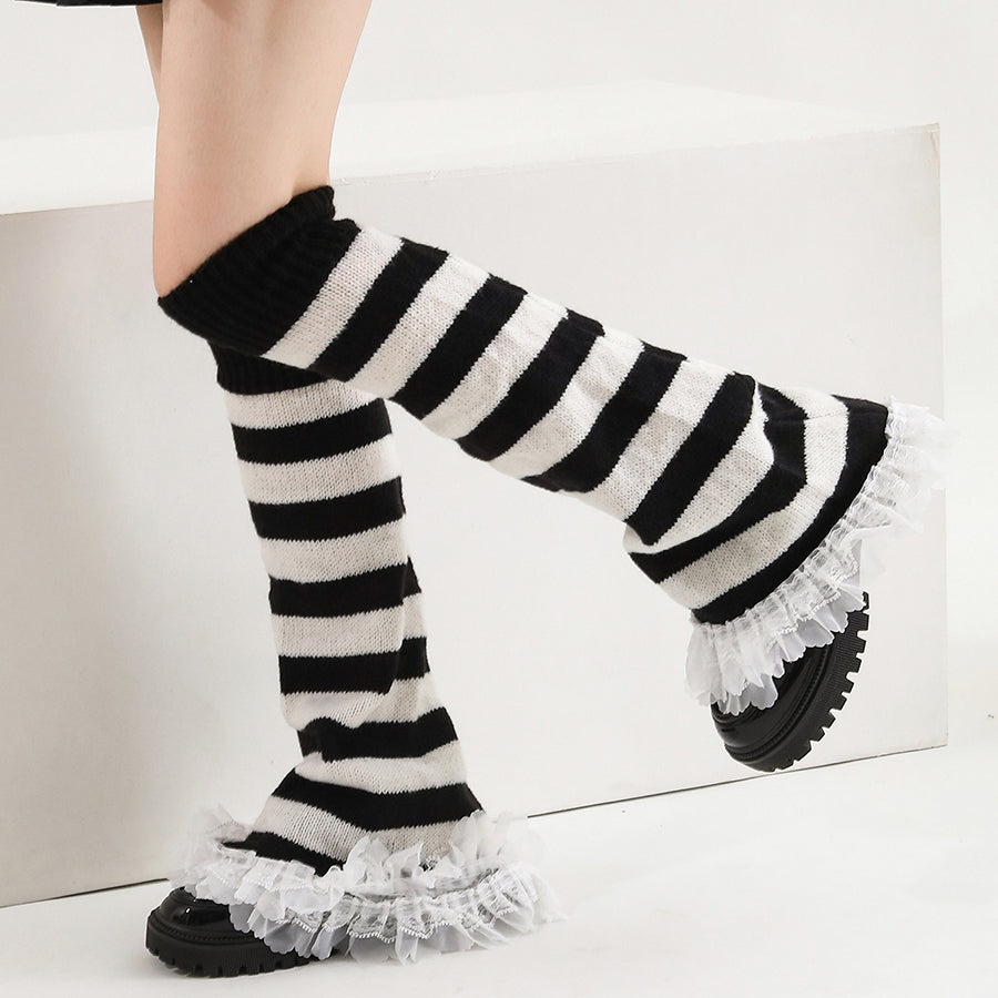 Filles Femmes Popular Knitted Flared Lace Jambe Warmer Pour Dansewear Daily Party Mute Lolita P