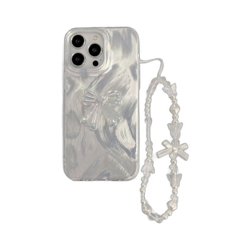 Cas de téléphone à chaîne en fils de plumes de luxe Bow