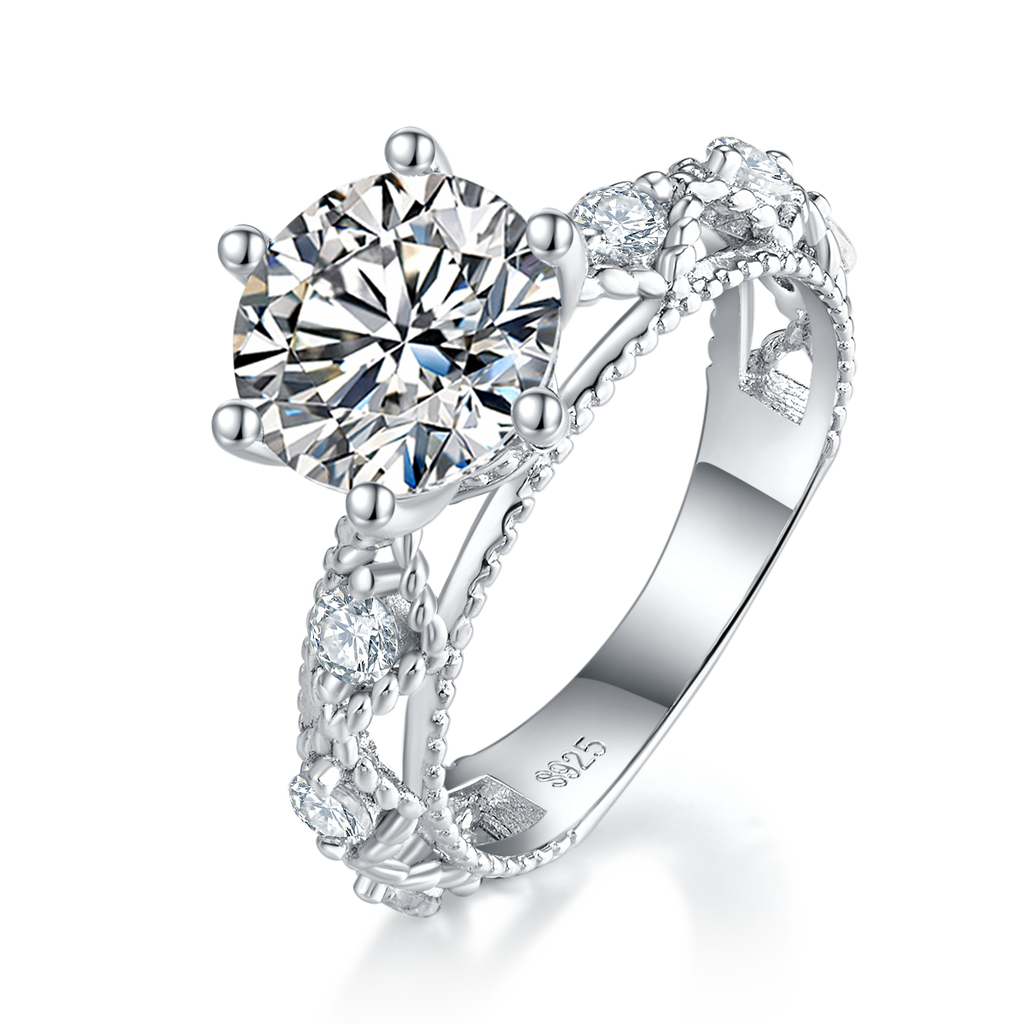 Anneau de fiançailles 6-Pong 2 Carat Round Moissanite