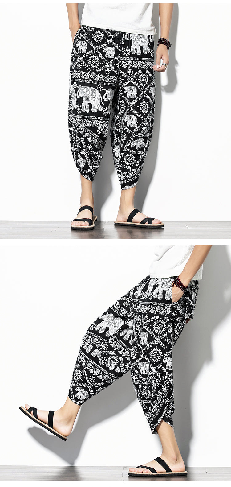 Pantalon imprimé en coton et en lin