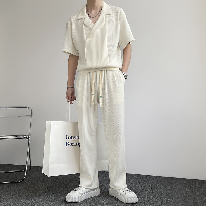 Chemise en soie de glace mince d'été Outfit Hommes Sports de loisirs Ensemble deux pièces