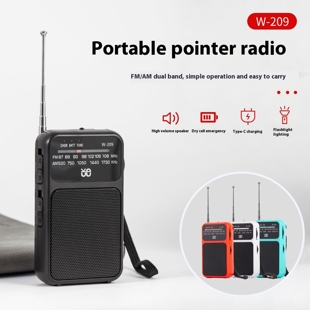 Radio Alimentation double avec lampe de poche FMAM Pointer Pocket Portable
