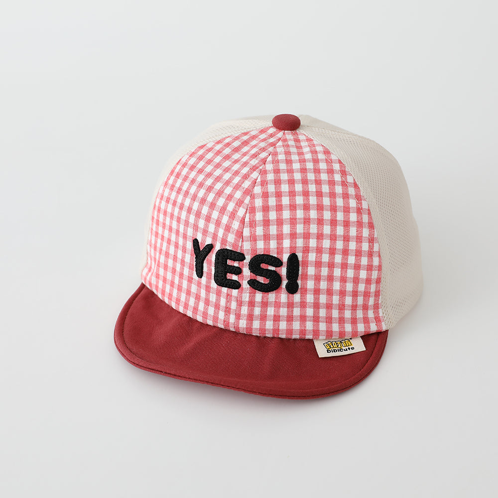 Été Garçons et Filles Plaid coloré Mesh Breathable Mignon OUI Lettre brodée Baseball