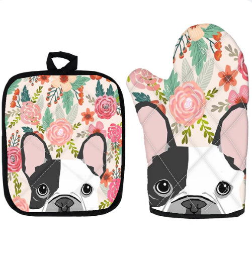 Imprimé mignon Pug Isolé Four Mitt et Trivet Set 2 pièces