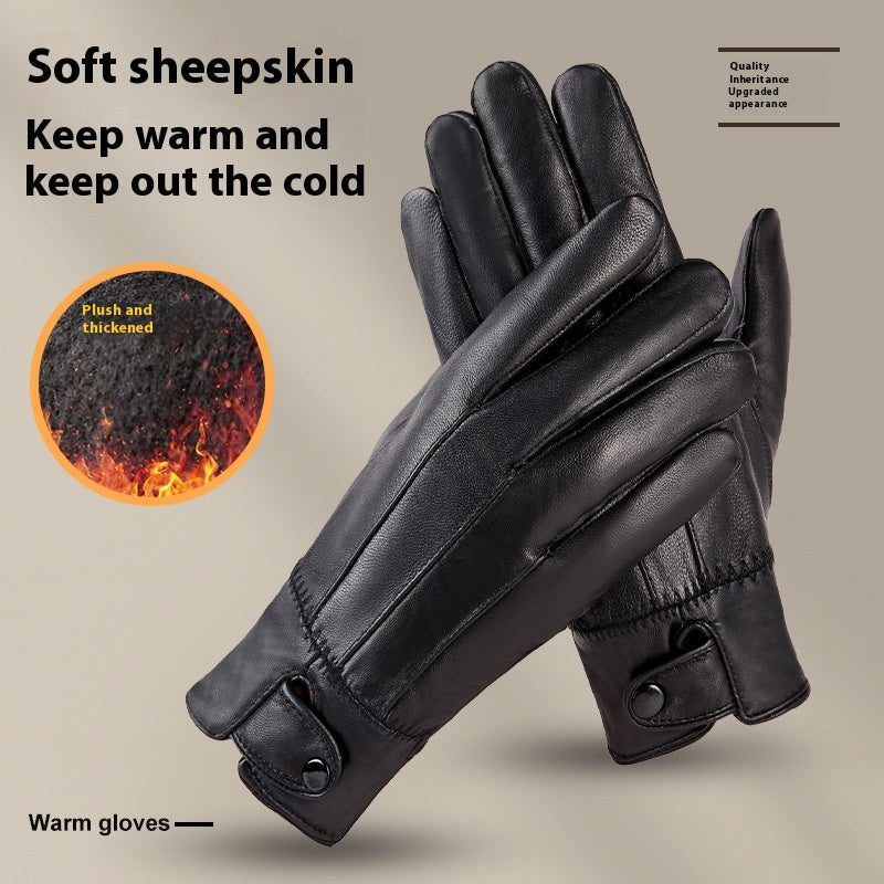 Gants en cuir véritable pour les hommes et les femmes L'automne et l'hiver revêtus de polaire