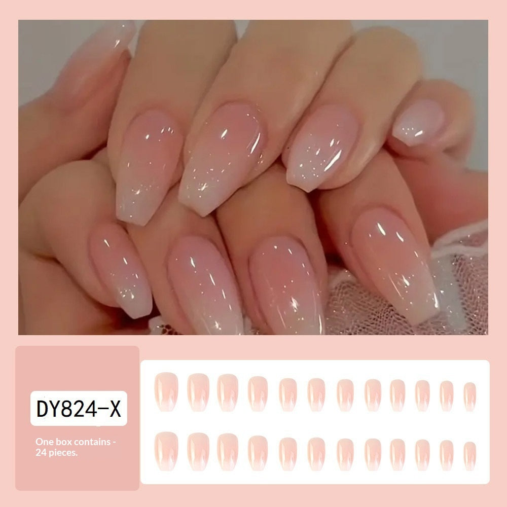 24 pièces long cercueil en forme de Y2K fille ongles polonais avec jeu d'effet gradué. Les ongles
