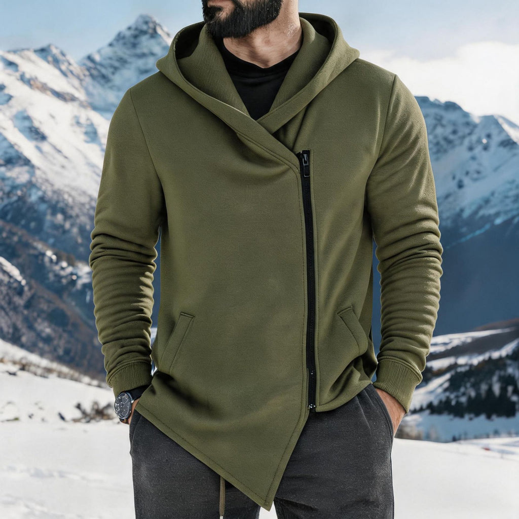 Hoodie hommes doublée de polaire avec une fermeture éclair inclinée