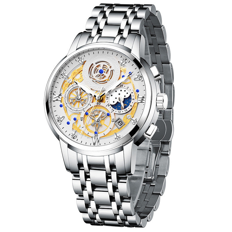 Montre Quartz multifonction en acier inoxydable pour homme