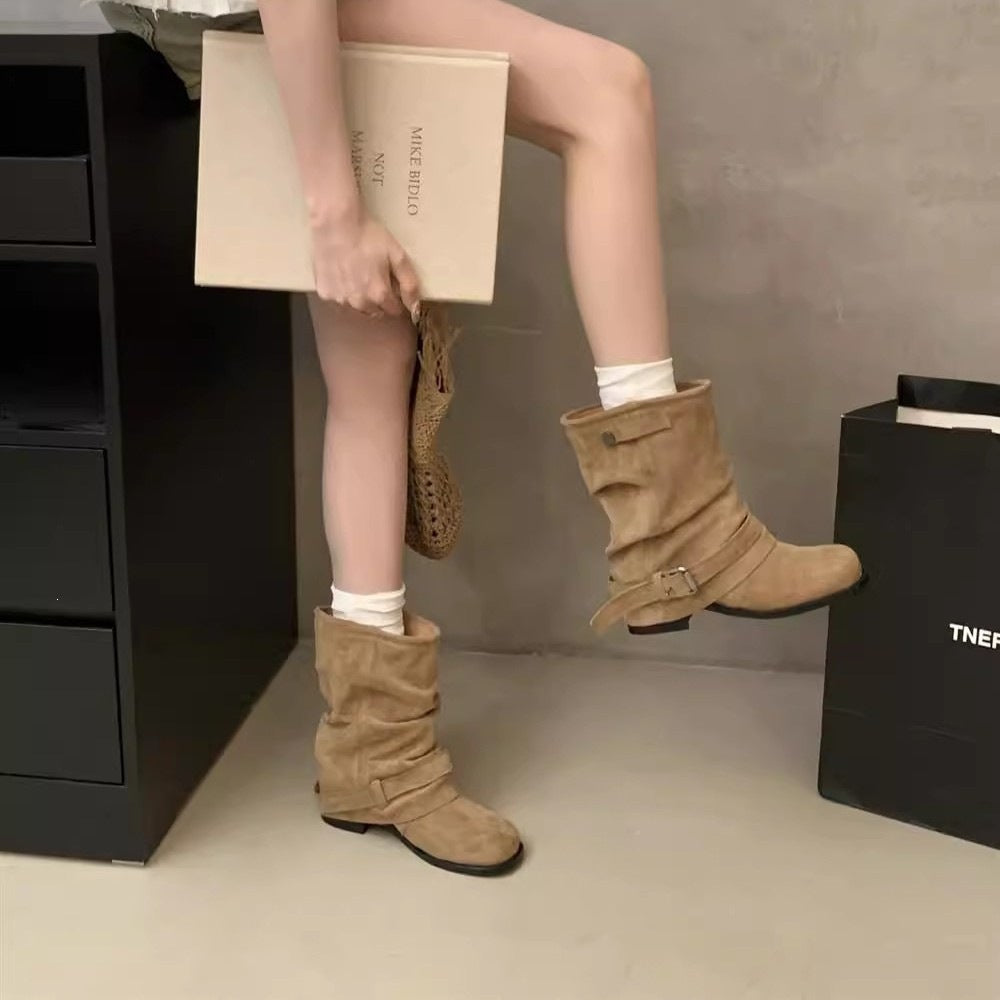 Bottes de cheville plissées pour femmes