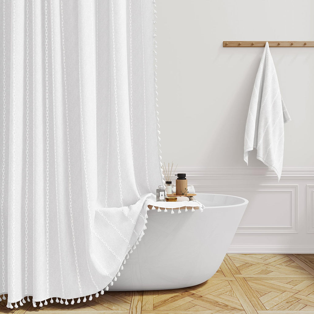 Tencel-linen Checkered Tassel Salle de bain Checkered Partition Rideau de douche imperméable Curta