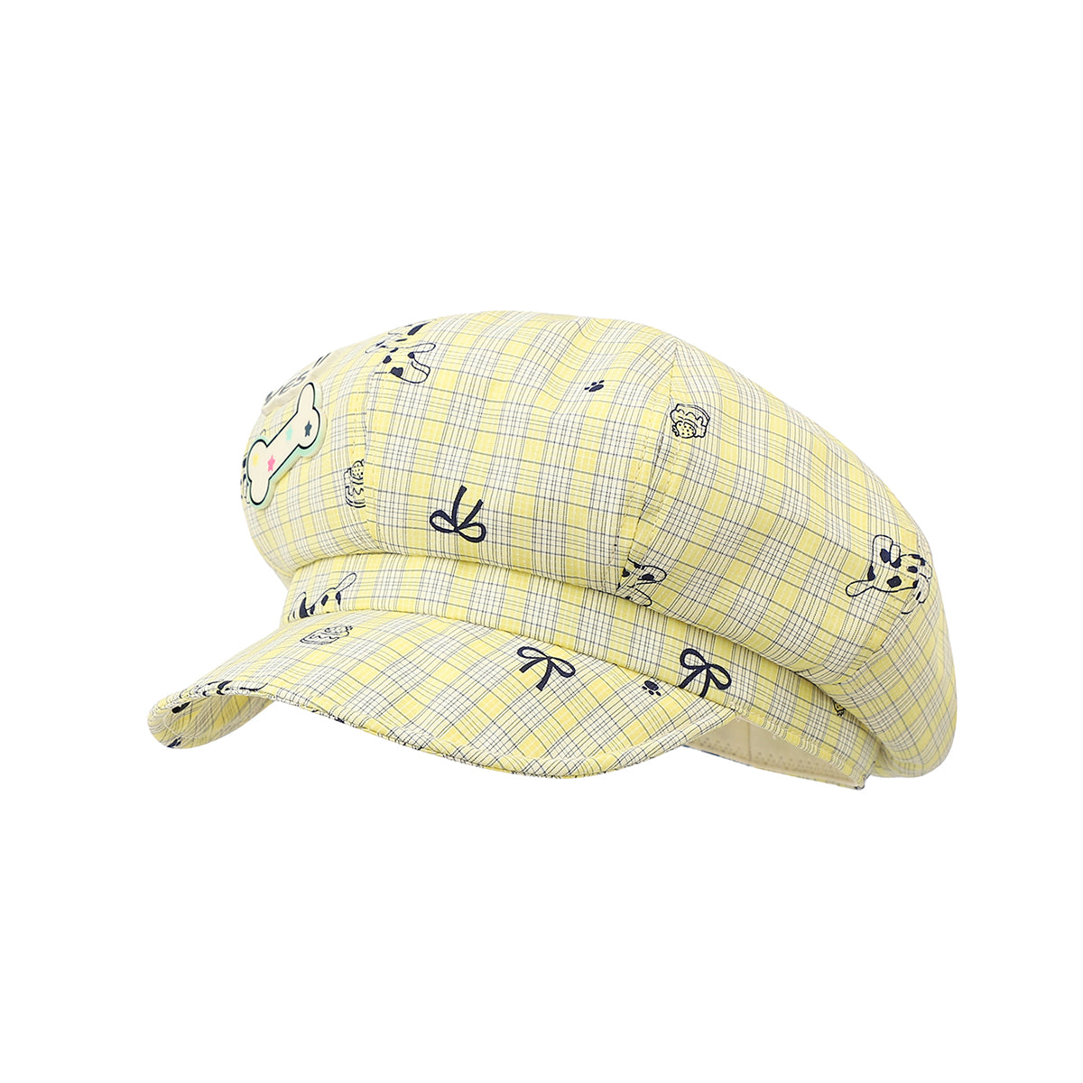 Printemps et été clair jaune Fine-check Pattern Cartoon tacheté Puppy Octagonal Hat Fash