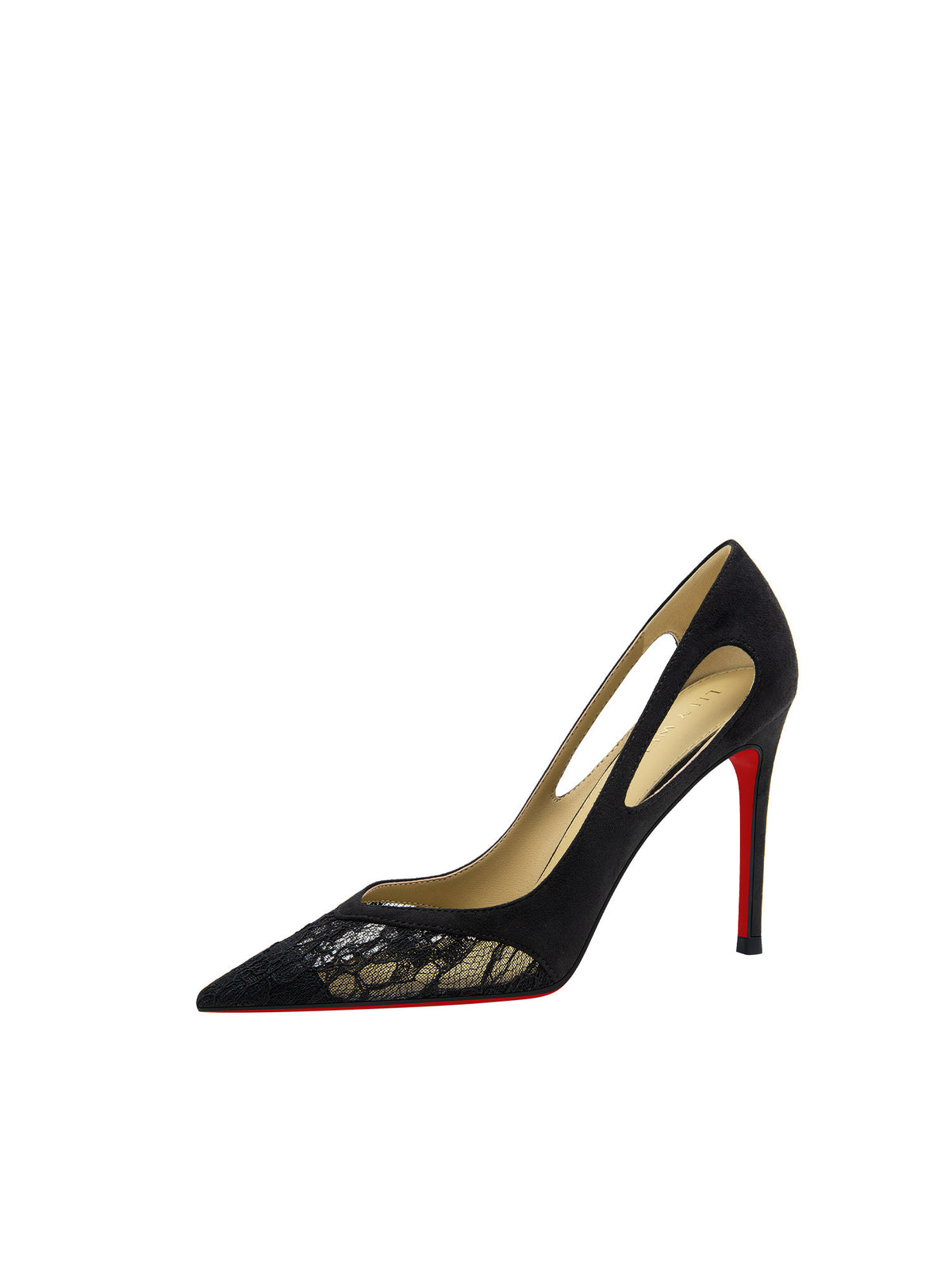 Élégante Dentelle Noire Talons hauts avec une semelle rouge