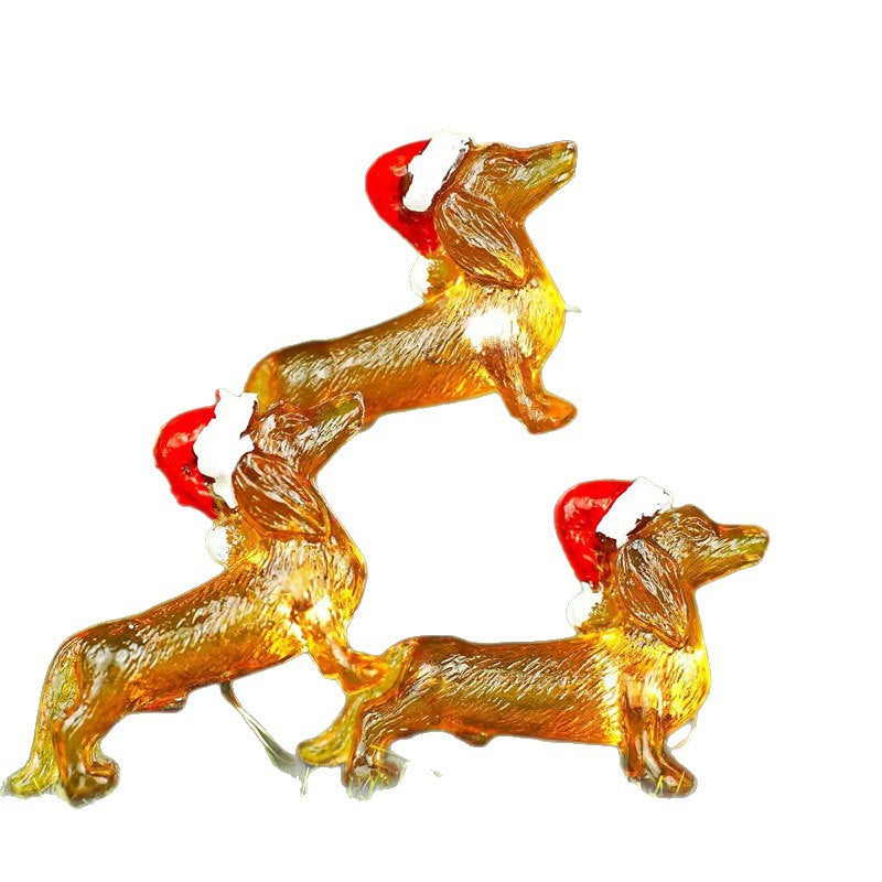 Dachshund Lampe de fil de cuivre LED Chapeau de Noël