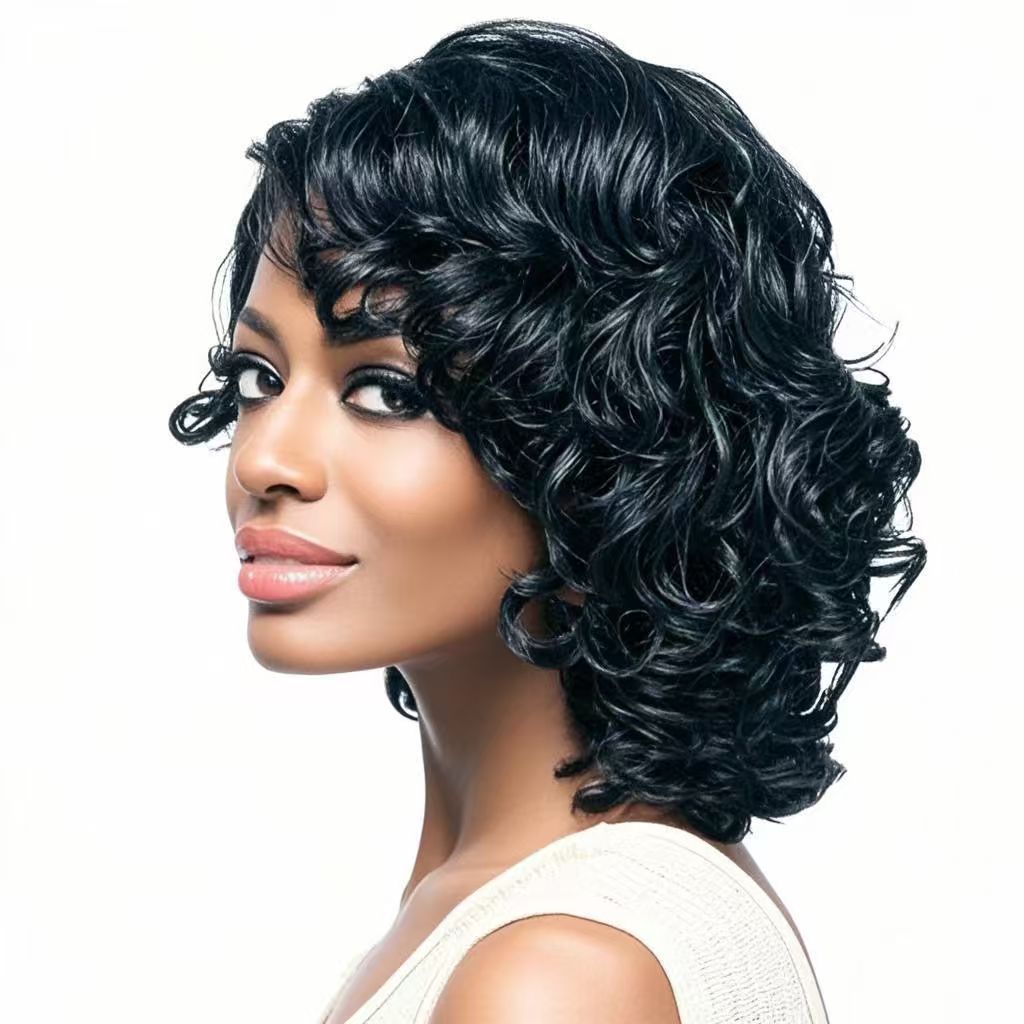 Femmes Short Curly Wig Middle Part style pear-cut Couleur dorée