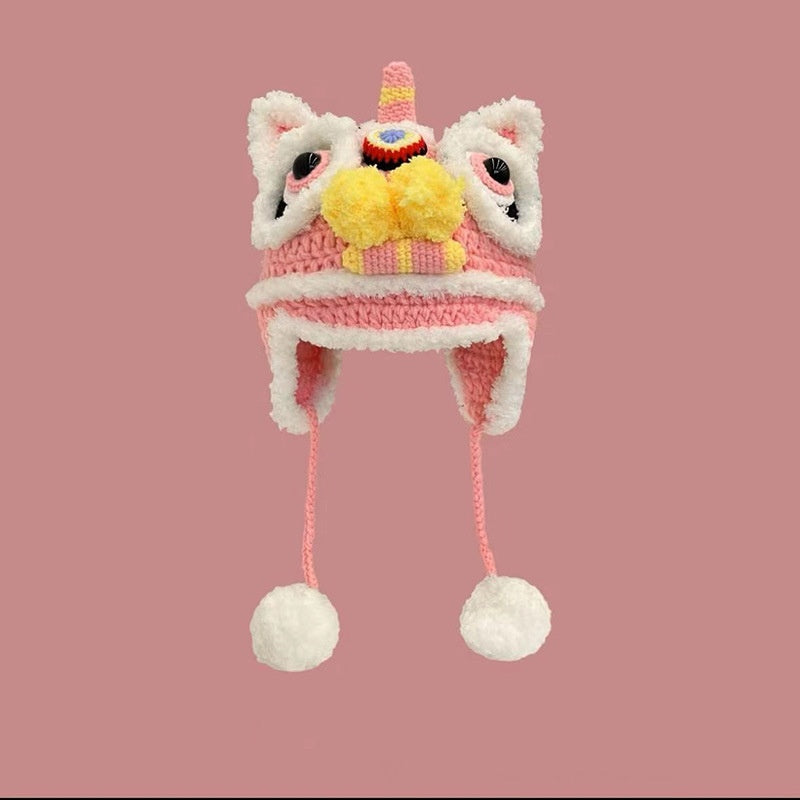 Dragon Année Chapeau rouge chinois tricoté Tigre Tête Chapeau bébé chinois Année célébration Joyous Xi