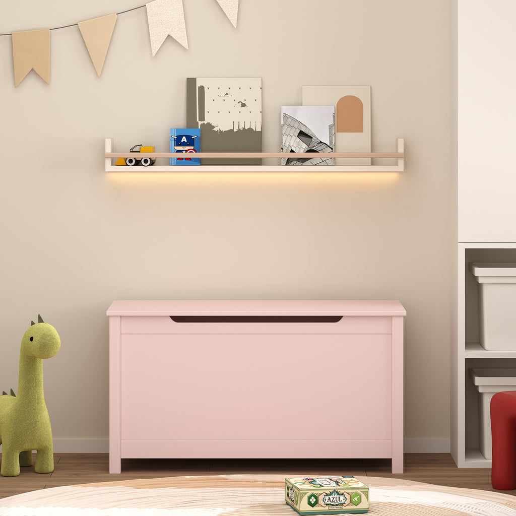 Rangement de boîtes de jouets en bois pour enfants avec couvercle à charnières de sécurité pour les 2 ans et plus (Pink)