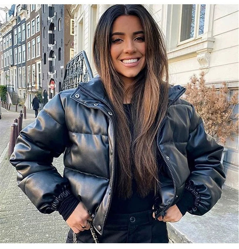 Manteau de Parka en cuir épais et chaud pour femmes
