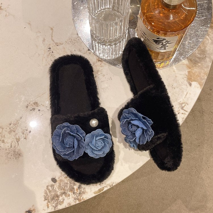 Meilleures ventes de femmes Outdoor Retro Floral Indoor & Outdoor Furry Slippers