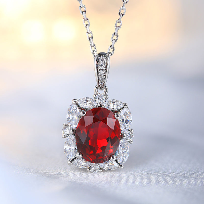 S925 Argent 3.9g Collier Ruby créé en laboratoire