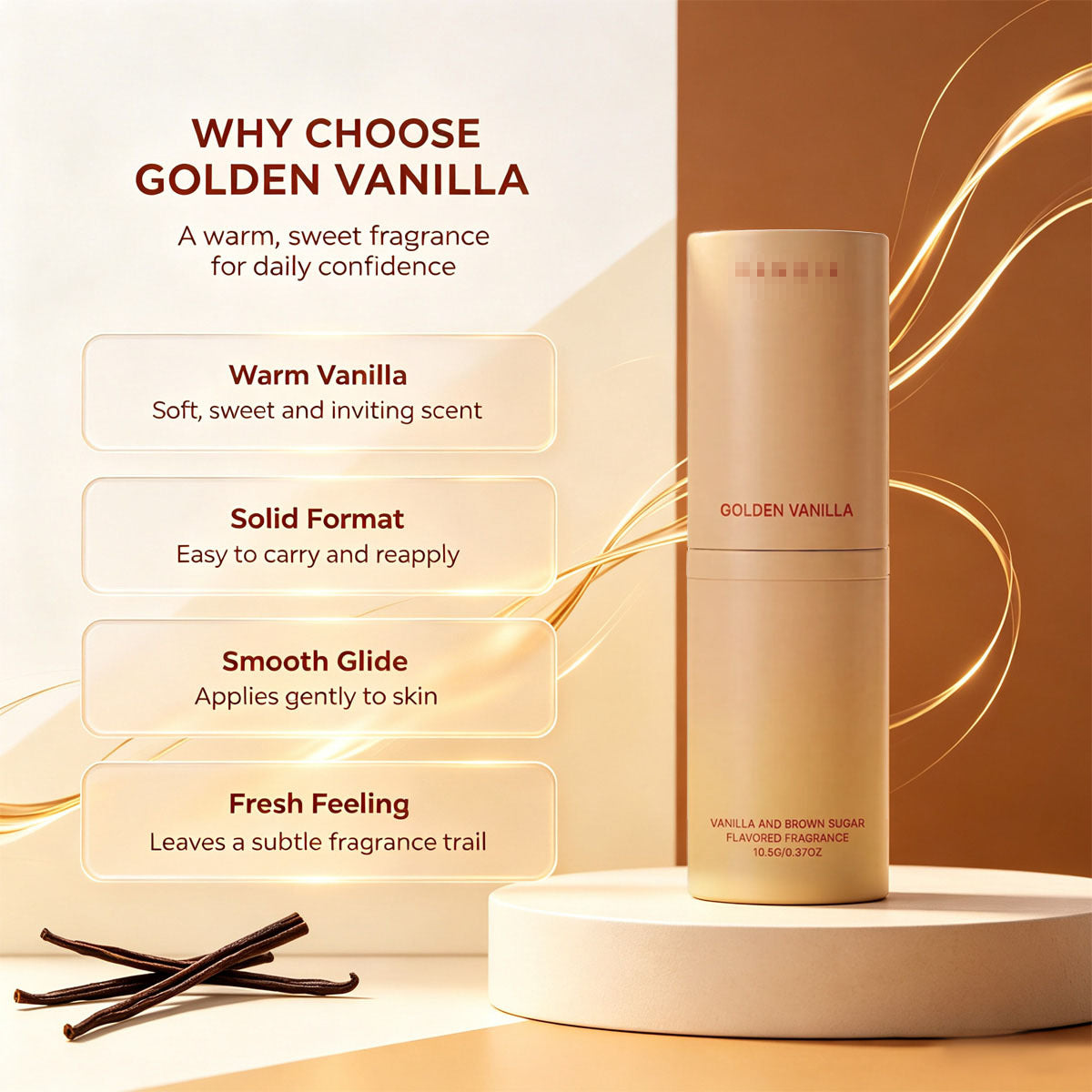 Diffuseur de roseau parfumé à la vanille dorée dans une hue crème brune enrichie d'une exterieure végétale