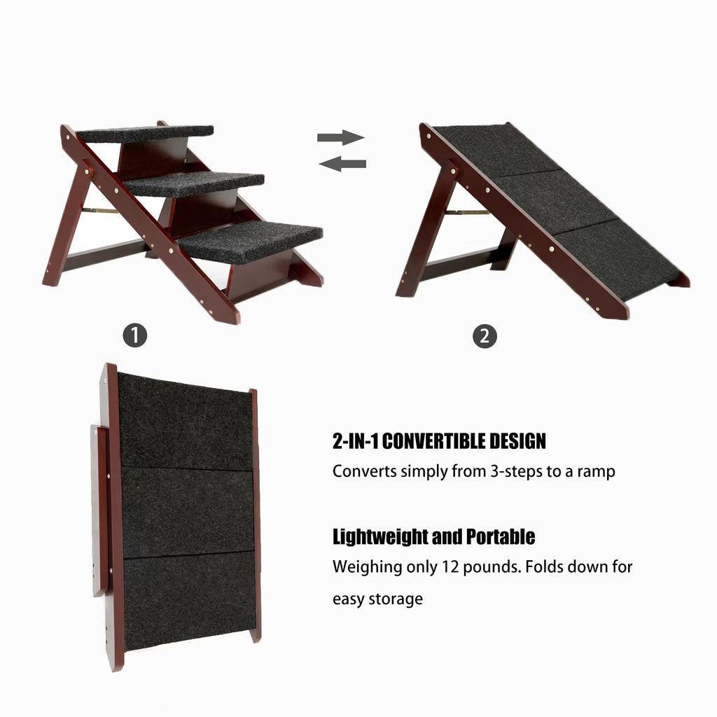 Wood Pet Stairs Pet Steps pliable 3 niveaux Dog Stairs & Ramp Parfait pour les lits et les voitures Po