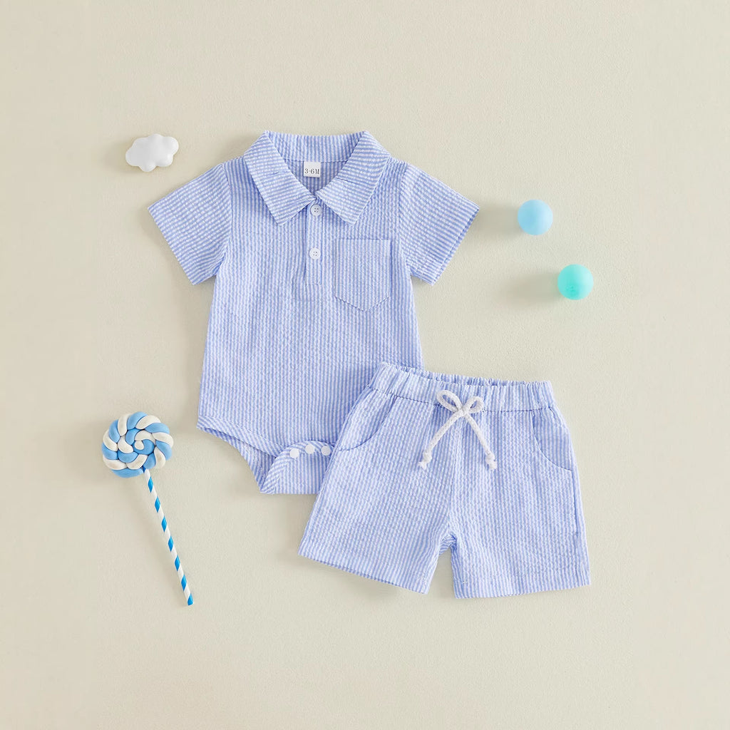 Simple and casual short-sleeved short mesh polo neck set