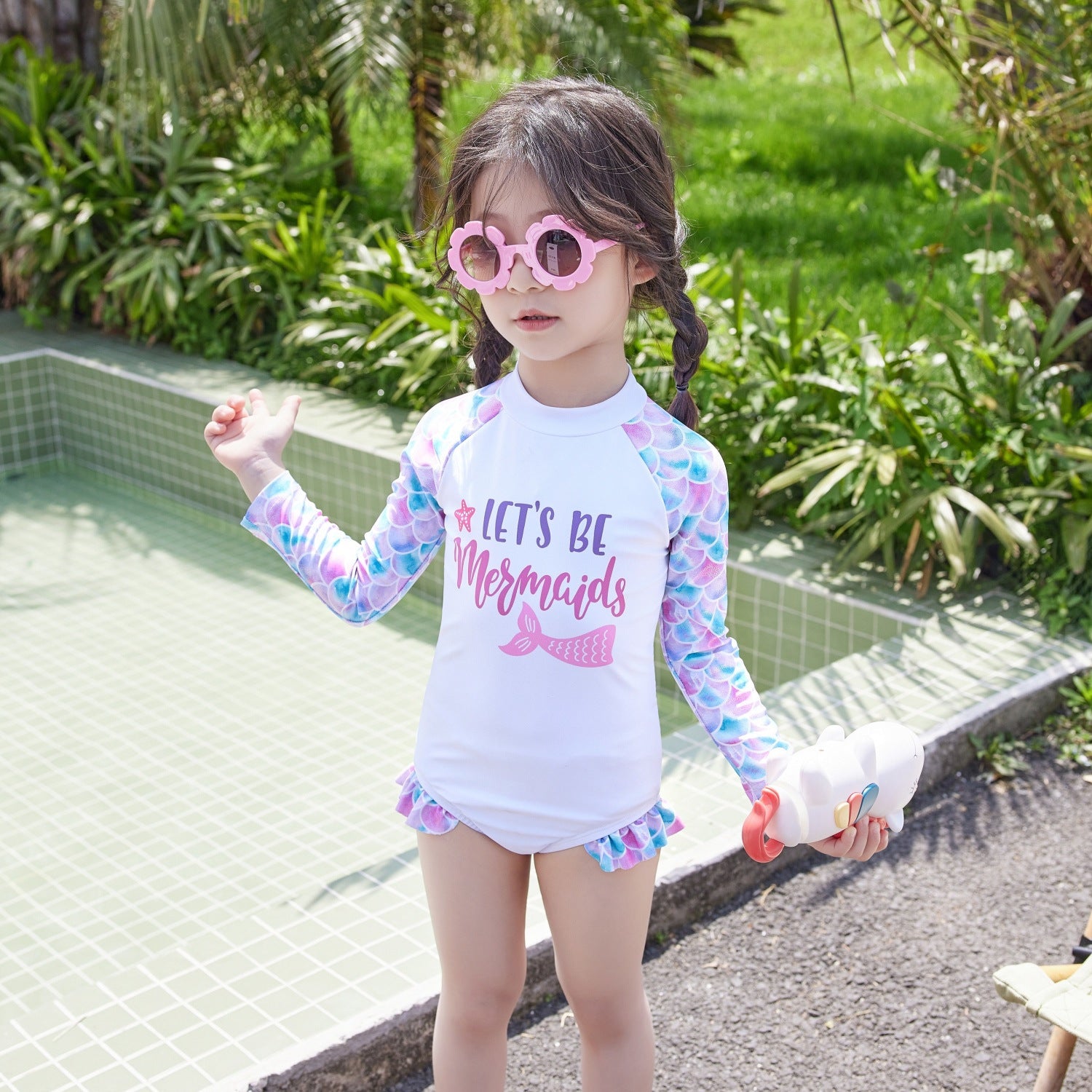 Maillot de bain pour enfants Mignon manches longues en une seule pièce