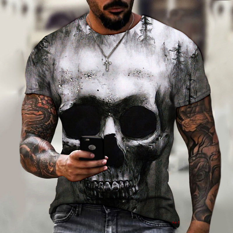 European and American Summer Dark Horror Skull T-shirt homme imprimé 3D manches courtes