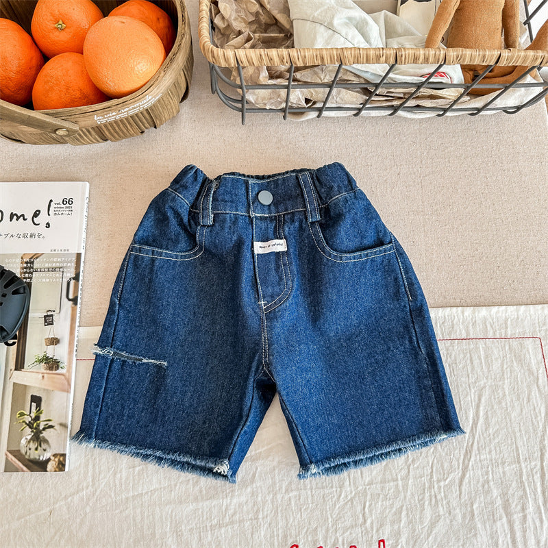 Garçons et filles Patch Raw Edge Denim Short