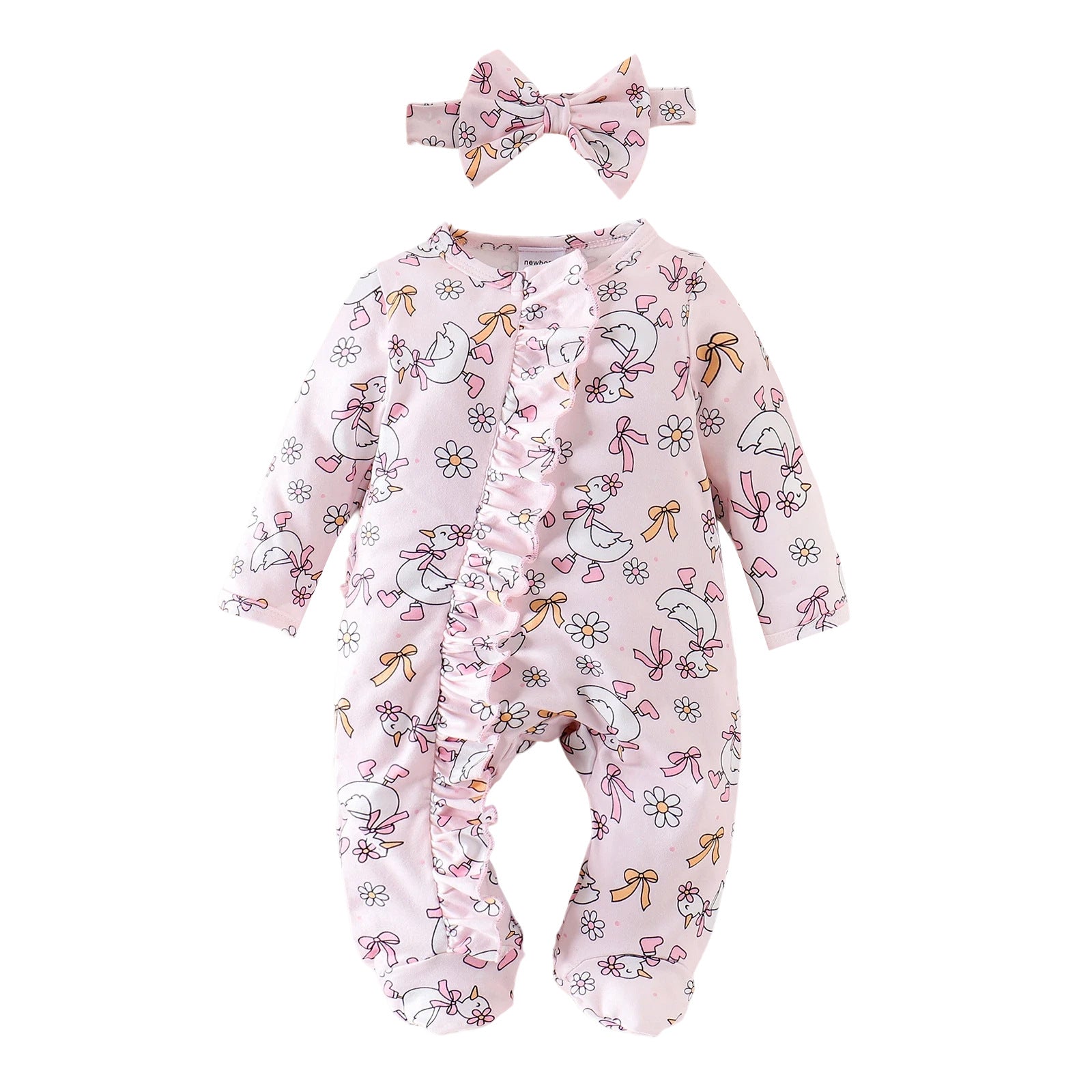 Mignon bébé fille à manches longues Combinaison avec une petite impression de canard