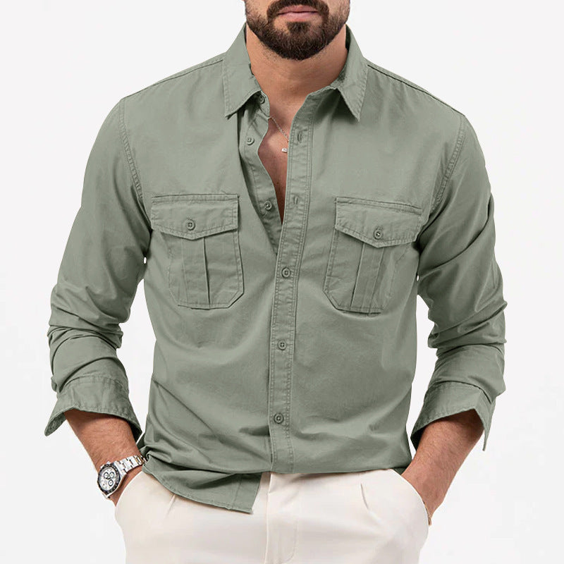 Hommes Multi Pocket Casual manches longues chemise