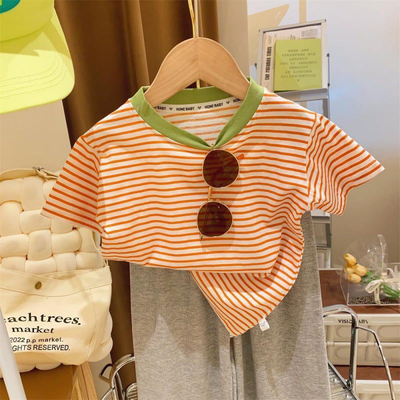 Couleur contrastante rayée bébé petite femme Top
