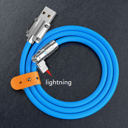 120W Câble de données de charge rapide 180 degrés Rotary Elbow Zinc Alliage de silicone