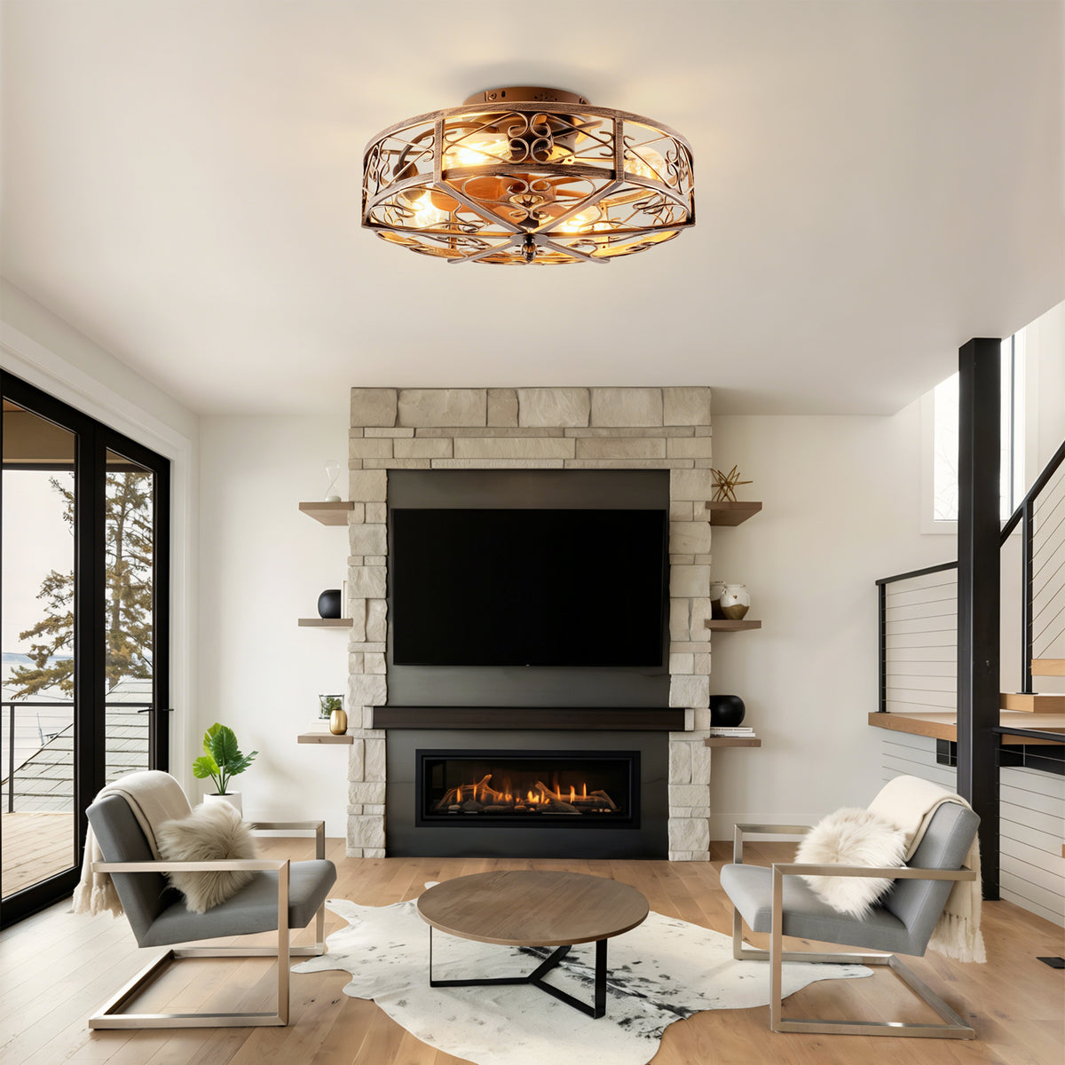 20in Flush Mount Ceiling Fan with Lights and Remote Control