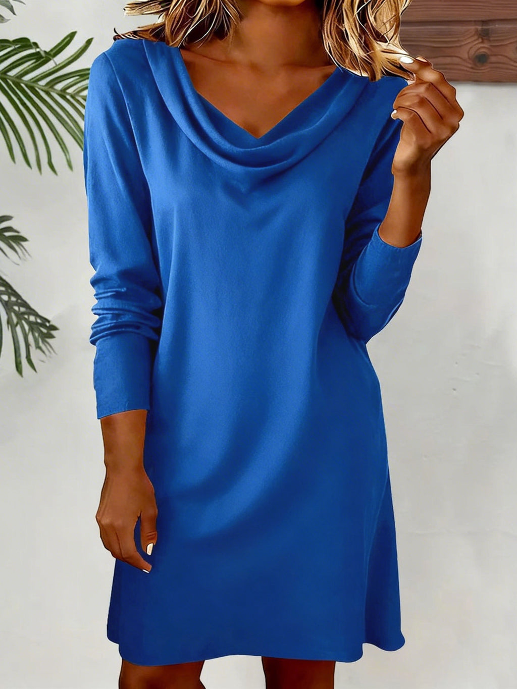 Robe à manches longues pour femme à col de bateau de couleur unie