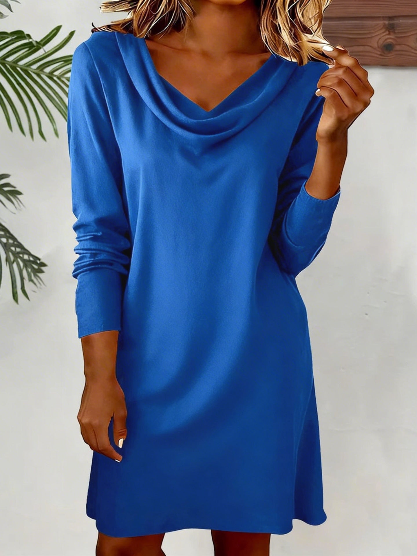 Robe à manches longues pour femme à col de bateau de couleur unie