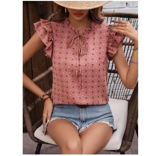Top Casual le plus vendu avec un petit collier et des manches volantes